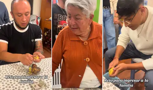 La matriarca de la familia puso a prueba las habilidades de sus futuros nietos mandándolos a pelar papas. papas, pelar papas, abuelita manda a pelar papas a los novios de sus nietas