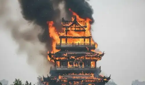 El pabellón Wenchang quedó destruido tras el incendio en el templo Yongqing.