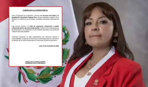 "Continuaré ejerciendo mi labor parlamentaria con convicción, firmeza y responsabilidad", señaló Kira Alcarraz en su carta de renuncia a Podemos Perú. Congreso: Kira Alcarraz reitera su renuncia a la bancada de Podemos Perú