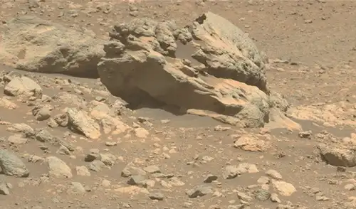 La roca descubierta por el rover de la NASA llamó la atención por su apariencia esculpida y elevada. Foto: NASA/JPL-Caltech/ASU La roca descubierta por el rover de la NASA llamó la atención por su apariencia esculpida y elevada.