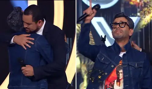 El concursante se emocionó tras su presentación y fue consolado por el conductor del programa. Foto: Composición LR El concursante se emocionó tras su presentación y fue consolado por el conductor del programa.