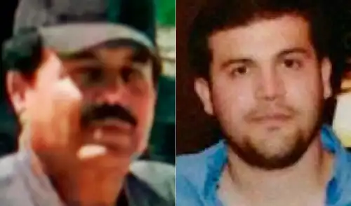 Joaquín "El Chapo" Guzmán, condenado a cadena perpetua en EE.UU., junto a su hijo Joaquín Guzmán López. Joaquín "El Chapo" Guzmán, condenado a cadena perpetua en EE.UU., junto a su hijo Joaquín Guzmán López. Foto: AFP