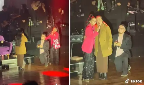 Lita Pezo ayuda a un fan a pedirle matrimonio a su pareja en medio del escenario