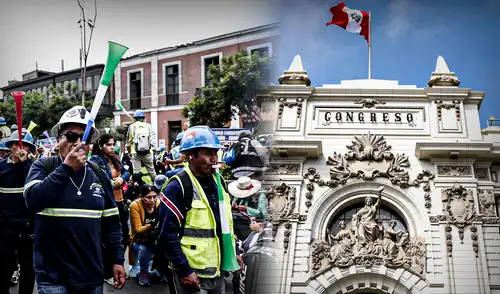 Cientos de mineros continúan movilizándose en Lima y regiones por la ampliación del Reinfo. Esta semana , el Pleno decidirá el destino de la norma. Foto: composición LR/SebastiánBlanco/Congreso