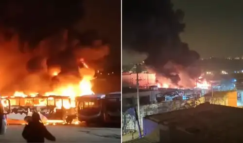 El incendio de gran magnitud generó cuantiosas pérdidas para los transportistas. Foto: Composición LR El incendio de gran magnitud generó cuantiosas pérdidas para los transportistas.