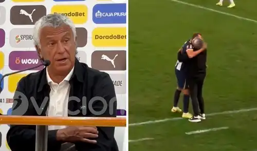 Tras el gol, Hernán Barcos fue abrazar a Néstor Gorosito. Foto: composición LR/Ovación/Jax Latin Media