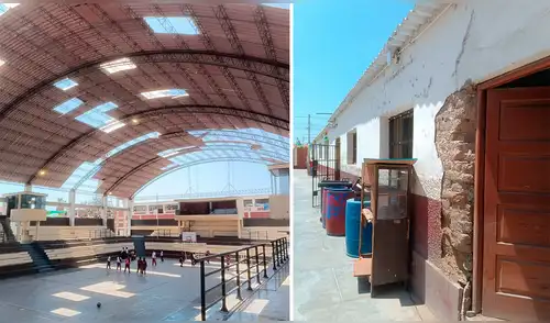 El techo del Coliseo está a punto de desplomarse y las paredes de las aulas están cuarteadas. Foto: Composición LR / Difusión El techo del Coliseo está a punto de desplomarse y las paredes de las aulas están cuarteadas. Foto: Composición LR / Difusión