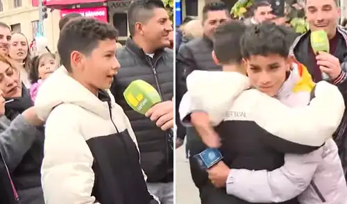 Joven narrador peruano Cliver Huamán recibe el cariño de transeúntes en Madrid. Niño venezolano reconoce a 'Pol Deportes' en España.