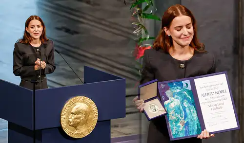 Ana Corina Sosa Machado recibió el Premio Nobel de la Paz 2025 en nombre de su madre, la líder opositora venezolana María Corina Machado, en Oslo. Ana Corina Sosa Machado recibió el Premio Nobel de la Paz 2025 en nombre de su madre, la líder opositora venezolana María Corina Machado, en Oslo.