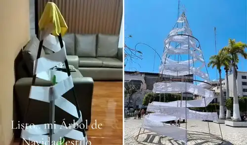 La joven peruana usó su escoba, recogedor, papel higiénico y un trapo de cocina para recrear el polémico árbol de Navidad de Chiclayo