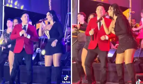 Pamela Franco y Leonard León juntos en el escenario Foto: Composición LR Pamela Franco y Leonard León juntos en el escenario Foto: Composición LR