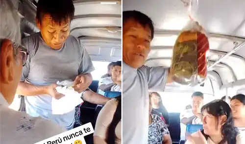 Chofer y cobrador sorprenden a pasajeros con sorteo de panetones.