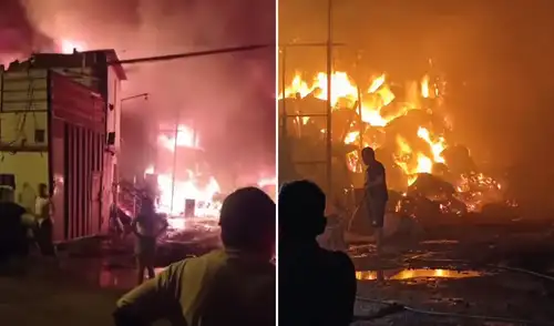 Diez unidades del Cuerpo de Bomberos acudieron al lugar para atender la emergencia. Foto: Composición LR Diez unidades del Cuerpo de Bomberos acudieron al lugar para atender la emergencia