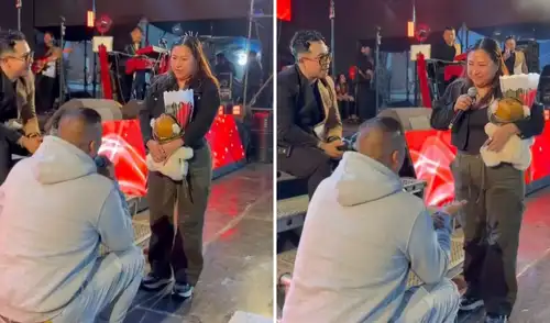 La mujer rechazó la pedida de mano de su pareja en pleno concierto de Armonía 10. La mujer rechazó la pedida de mano de su pareja en pleno concierto de Armonía 10.