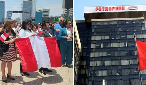 Los trabajadores de Petroperú nuevamente se congregaron frente al sede de San Isidro para mostrar su disconformidad con medidas que alienten su privatización. Foto: composición LR/Mabel Alva Los trabajadores de Petroperú nuevamente se congregaron frente al sede de San Isidro para mostrar su disconformidad con medidas que alienten su privatización. Foto: composición LR/Mabel Alva