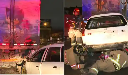 Según el conductor del camión de carga, el auto lo impactó cuando su unidad estaba detenida en la vía. Foto: Composición LR Según el conductor del camión de carga, el auto lo impactó cuando su unidad estaba detenida en la vía.
