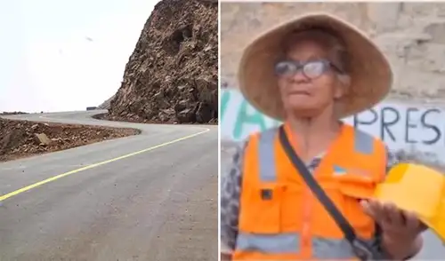 Una mujer compra múltiples productos de señalización en el anillo vial de Jicamarca.