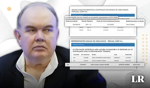 López Aliaga dice que no debe nada a Sunat, pero la empresa Peruval Corp. S.A. que presidió y gerenció entre 1995 y 2022, arrastra una deuda coactiva de S/13 millones. Foto: composición LR