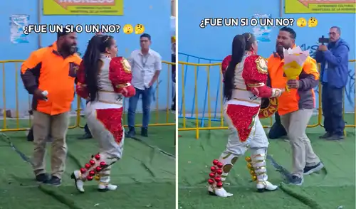 Joven danzante sorprendida con pedida de mano en plena festividad de la Virgen de la Candelaria