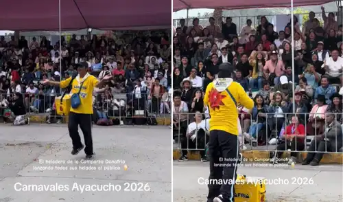 Heladero regaló productos de D'Onofrio a asistentes del Carnaval de Ayacucho.
