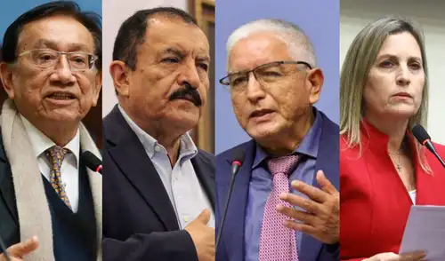 De izquierda a derecha: José María Balcázar (Perú Libre), Edgard Reymundo (Bloque Democrático Popular), Héctor Acuña (Honor y Democracia) y Maricarmen Alva (Acción Popular)