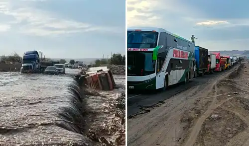 Las fuertes lluvias ocasionaron deslizamientos de lodo y rocas que impiden el paso de los buses y camiones de carga