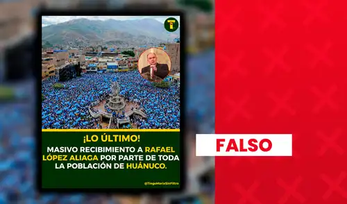 Esta no es una foto real del mitin de Rafael López Aliaga en Huanuco: fue creada con IA