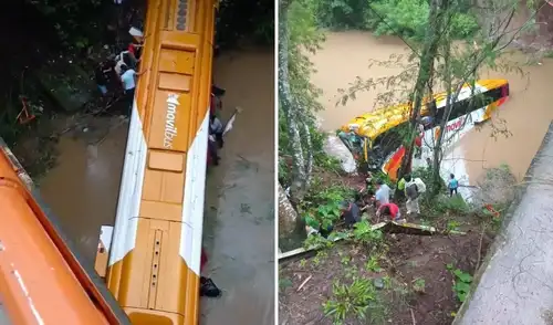 Bus de la empresa Móvil Bus con más de 50 pasajeros cae al río en Juanjui en San Martín