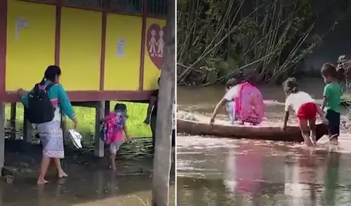 Padres y docentes se movilizan en zonas inundadas.