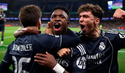 Vinicius Junior anotó un 'hat trick' para la victoria de Real Madrid sobre Manchester City. Foto: Champions League