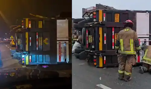 El despiste del camión ha ocasionado congestión vehicular en el sentido de sur a norte.