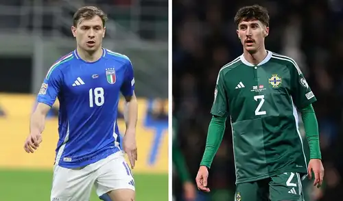 Italia tiene historial positivo ante Irlanda del Norte. Foto: composición de LR/AFP Nicolo Barella, Trai Hume