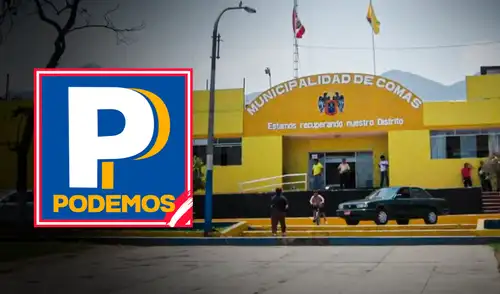 Trabajadores de la Municipalidad de Comas hacen campaña a favor de Podemos Perú.
