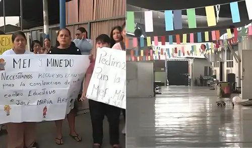 Padres de familia exigen una solución inmediata, ya que la institución educativa José María Arguedas Altamirano lleva más de 10 años funcionando en una losa deportiva.