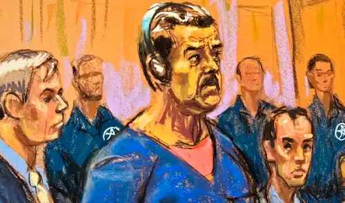 Boceto muestra a Nicolás Maduro asistiendo a su primera comparecencia en EE. UU.