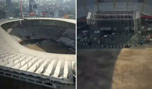 Un dron de TVPerú captó el deterioro del césped y del mobiliario.