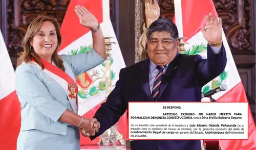 Dina Boluarte junto a su entonces ministro de Energía y Minas Rómulo Mucho.