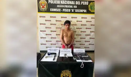 Luisito, el sicario capturado en Pisco, región Ica. Tenia un arma con mira telescópica.