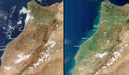 Marruecos en comparación entre los años 2025 y 2026. Foto: Copernicus