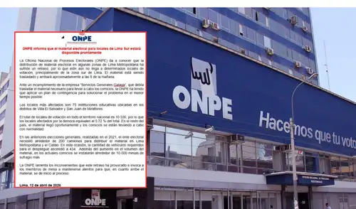 ONPE informa sobre retraso de material electoral.