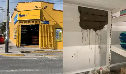 Un asalto en una tienda Mass de Arequipa dejó un botín de S/42.000. Delincuentes abrieron un forado en la pared y accedieron al local, apuntando a productos y cajas registradoras.