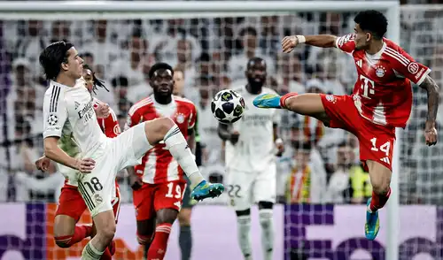 Luis Díaz y Harry Kane anotaron los goles del triunfo de Bayern sobre Real Madrid en la ida. Foto: AFP Alineaciones Real Madrid - Bayern Múnich