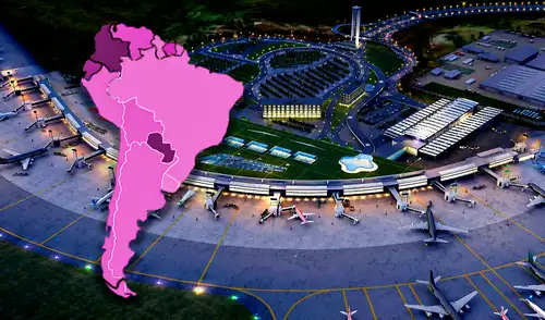 Este moderno aeropuerto de un país de América Latina ofrece nuevas zonas de embarque, salas VIP y sectores comerciales.