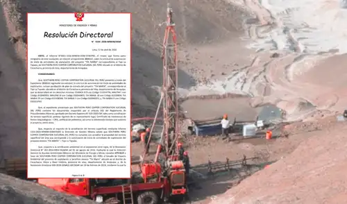 Minem autorizó a Southern Perú Copper Corporation el inicio de la primera etapa de explotación del proyecto minero Tía María, en Arequipa.