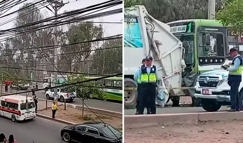 El bus de transporte público impactó en la parte posterior del camión de basura.