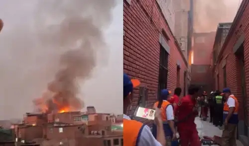 Un incendio de código 3 afecta un almacén en el jirón Miroquesada, Cercado de Lima. Varios equipos del Cuerpo General de Bomberos han llegado al lugar para atender la emergencia.