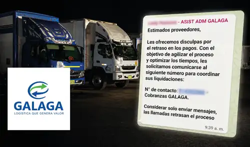 Mensaje enviado por Gálaga a sus proveedores el 15 de abril, en el que admite retrasos en los pagos luego del servicio de transporte electoral.