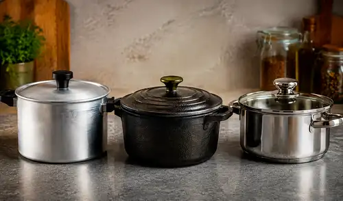 Los expertos de Prudent Reviews destacan diferencias entre ollas de aluminio, acero inoxidable y hierro fundido.