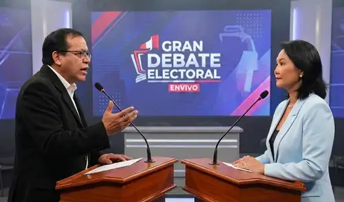 El debate presidencial entre los candidatos de Fuerza Popular y Juntos Por el Perú se realizará este 31 de mayo. Foto: Gemini IA Keiko Fujimori | Roberto Sánchez