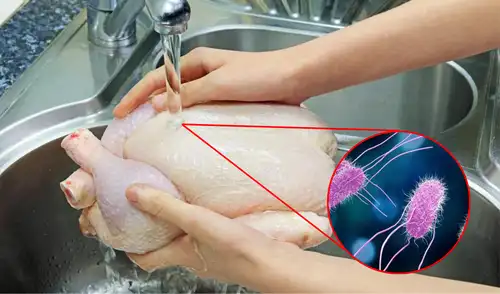 Lavar el pollo antes de cocinarlo podría parecer una medida de higiene, pero en realidad aumenta el riesgo de contaminación cruzada en la cocina. lavar pollo, enjuagar pollo, por que no lavar pollo